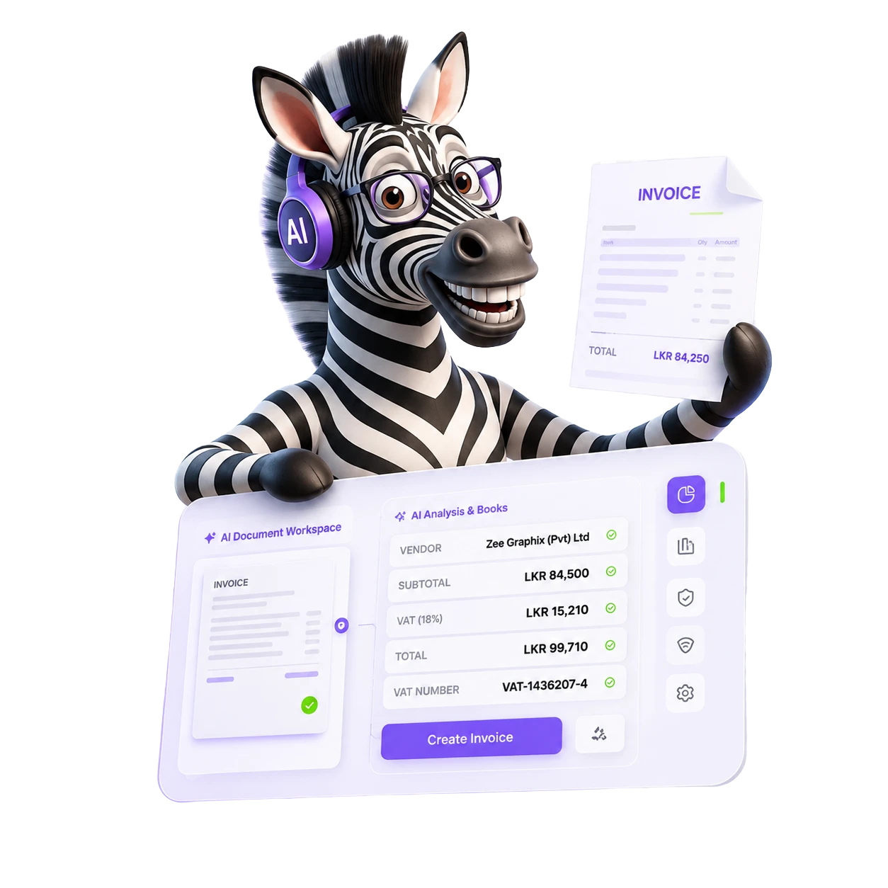 Zee the zebra presenting the Zee Books AI document workspace